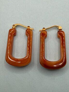 J. Crew Signed Designer Bold Resin Lucite Tortoise Amber Hoop Earrings